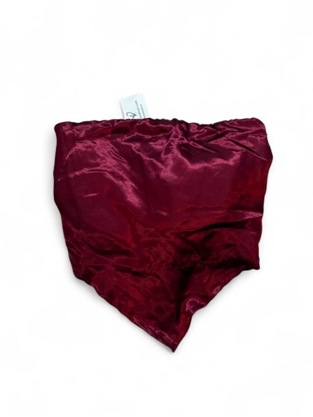 Burgundy Satin Tube Crop Top With Back Tie Bow Detail